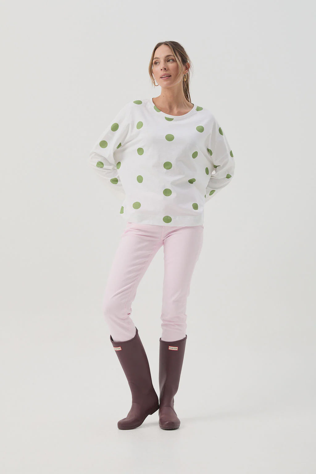 Cotton Boxy Spot Tee White/Leaf Green