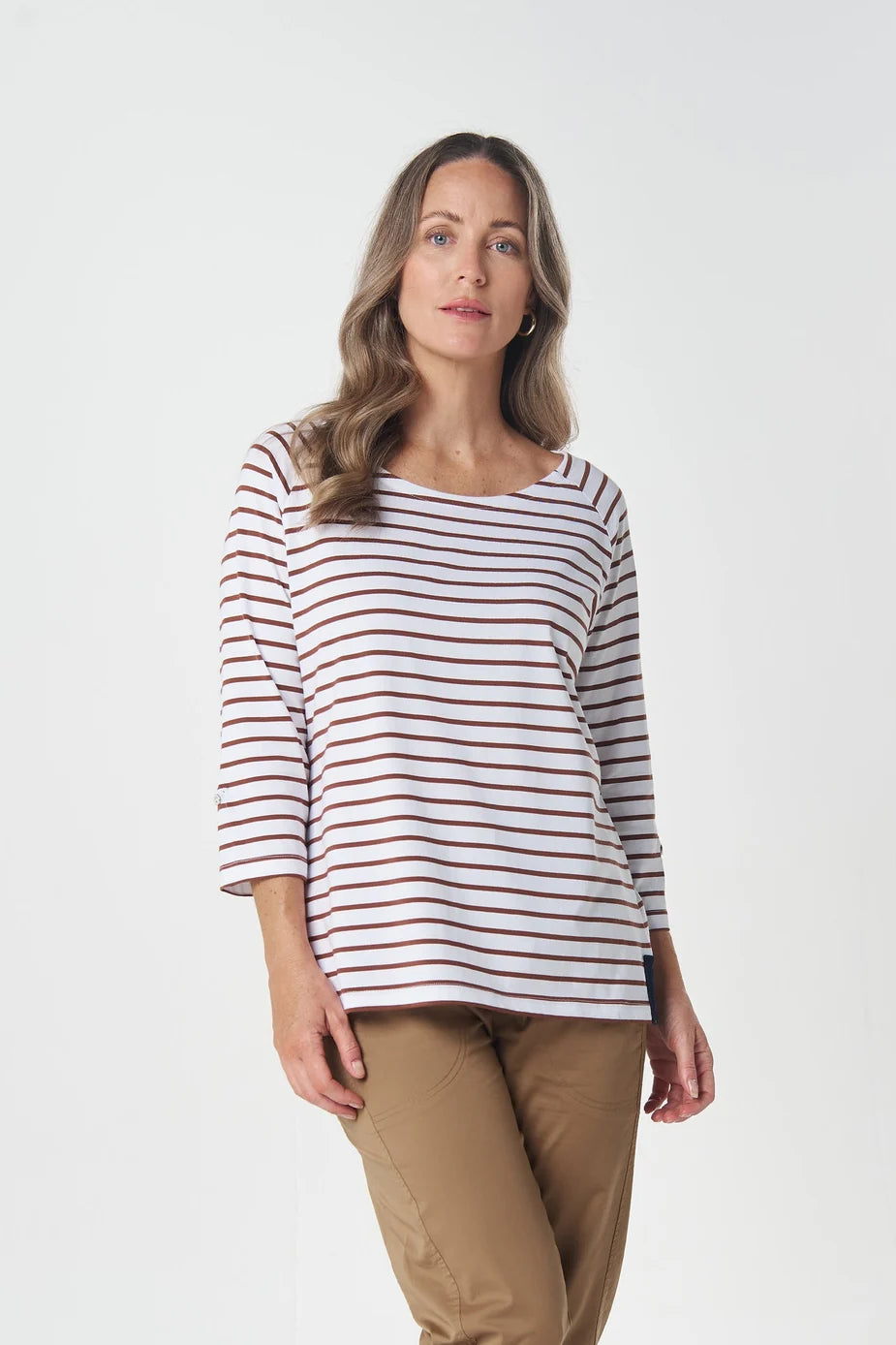 Track Cotton Tee - Brown/White Stripe