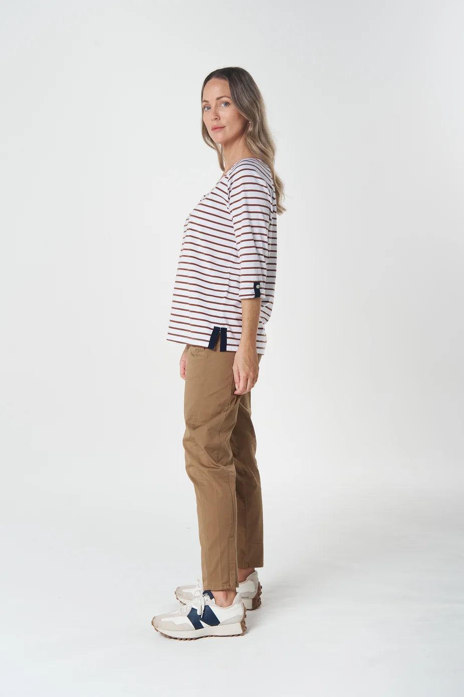 Track Cotton Tee - Brown/White Stripe