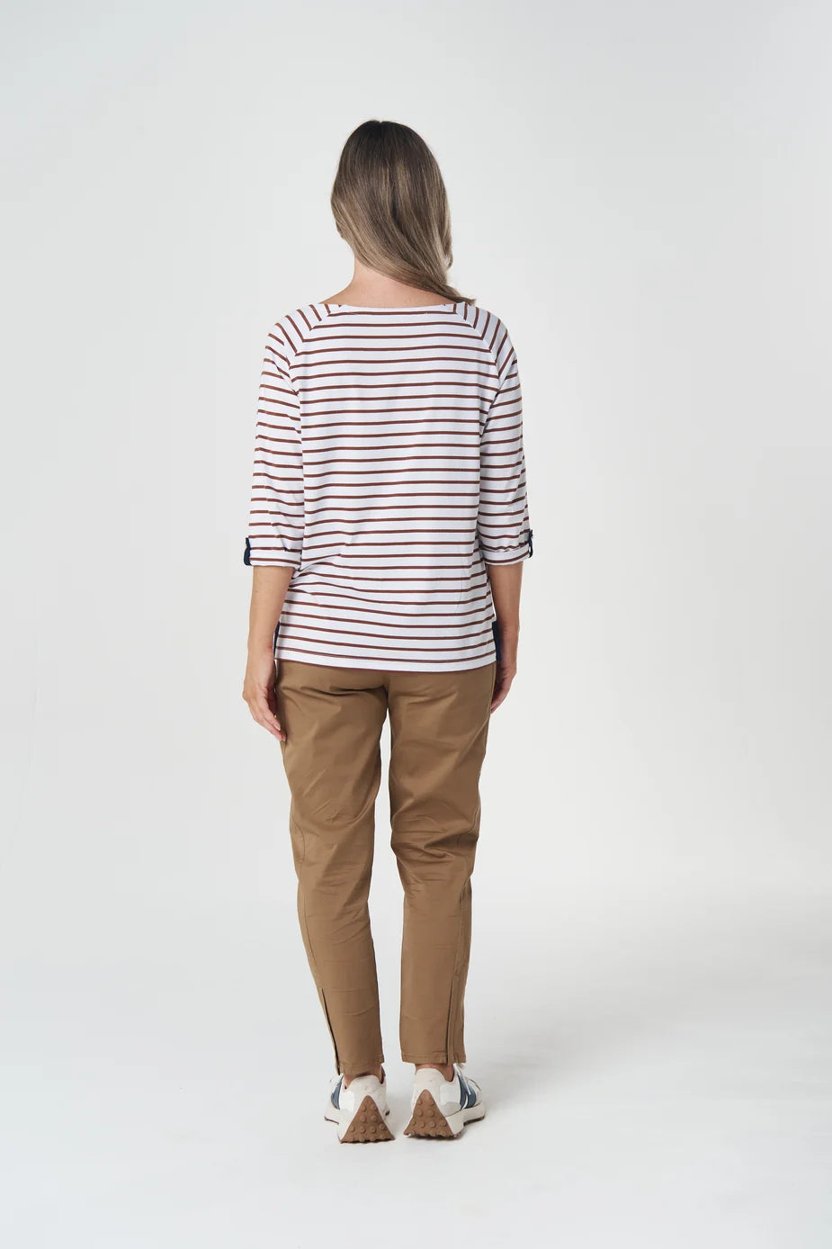 Track Cotton Tee - Brown/White Stripe