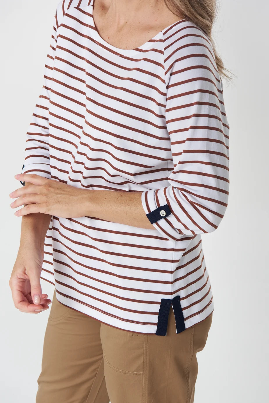 Track Cotton Tee - Brown/White Stripe