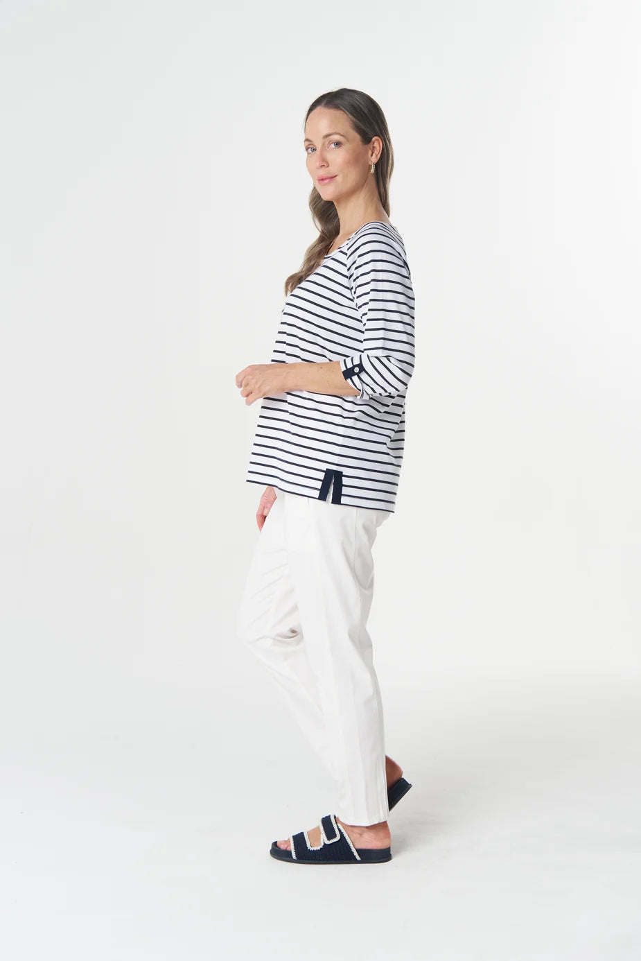 Track Cotton Tee - Navy/White Stripe
