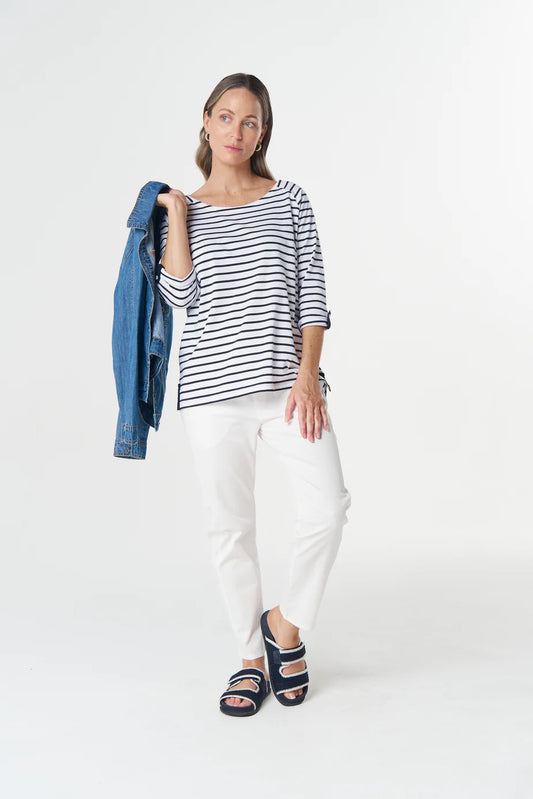 Track Cotton Tee - Navy/White Stripe