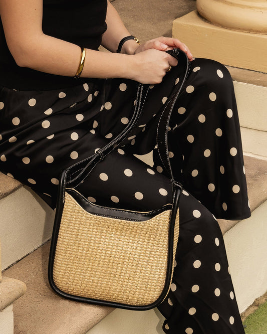 Clare Shoulder Bag - Raffia Black