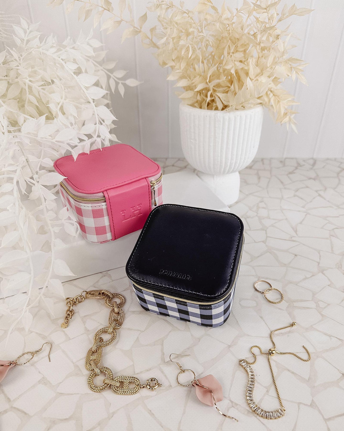 Beau Jewellery Box Navy Gingham