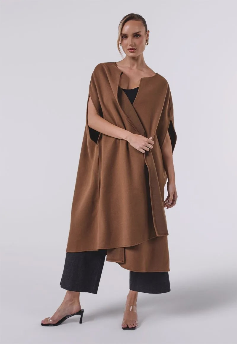 Sleeveless Long Coat - Brown