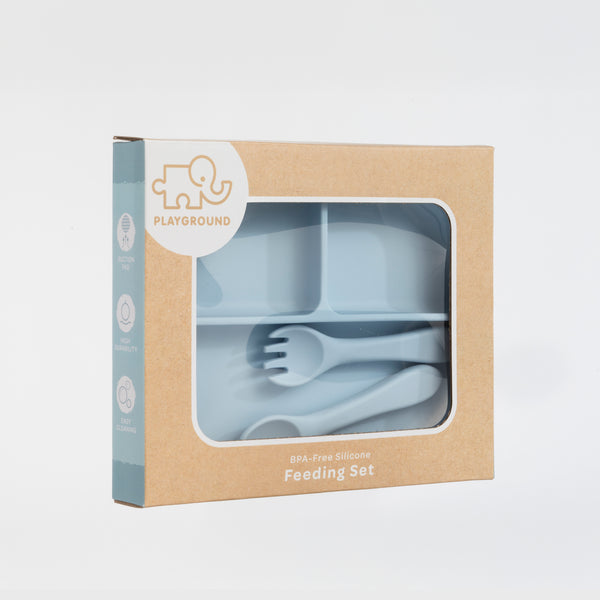 Silicone Feeding Set- Dusty Blue