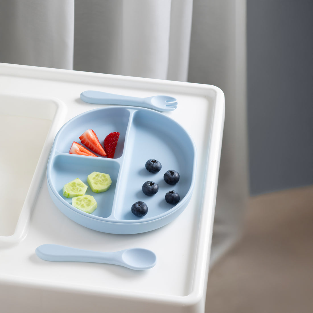 Silicone Feeding Set- Dusty Blue