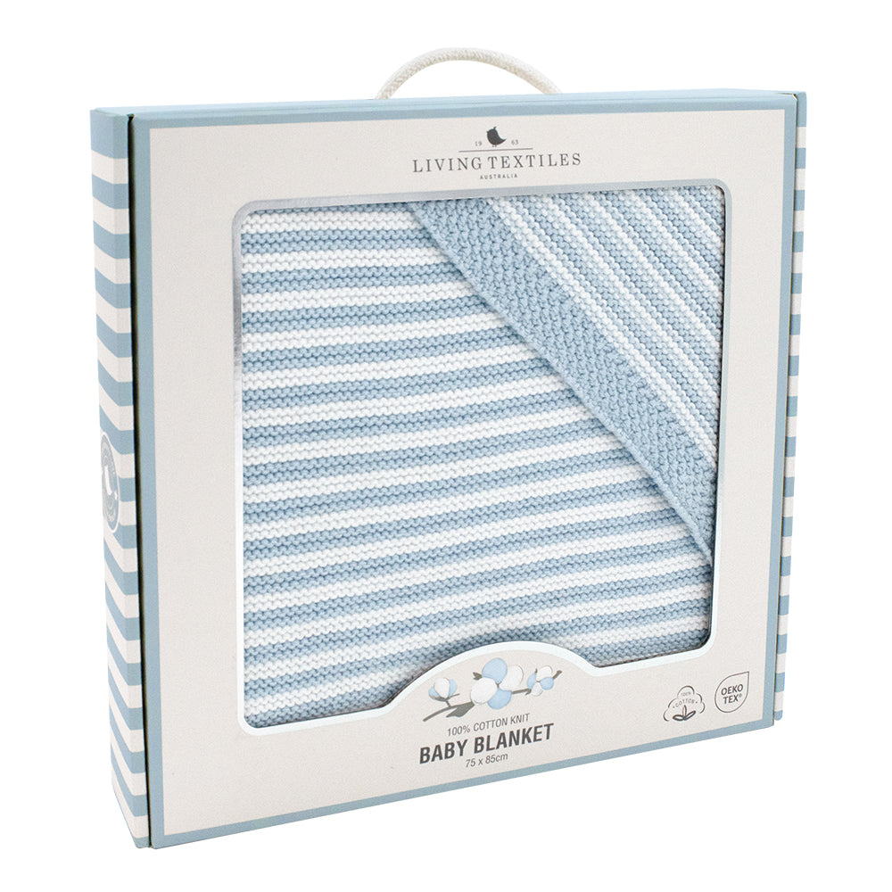 Knitted Stripe Blanket - Blue/White