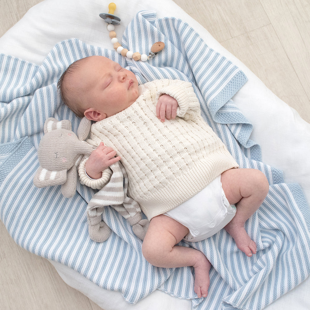 Knitted Stripe Blanket - Blue/White