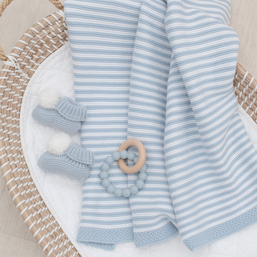 Knitted Stripe Blanket - Blue/White