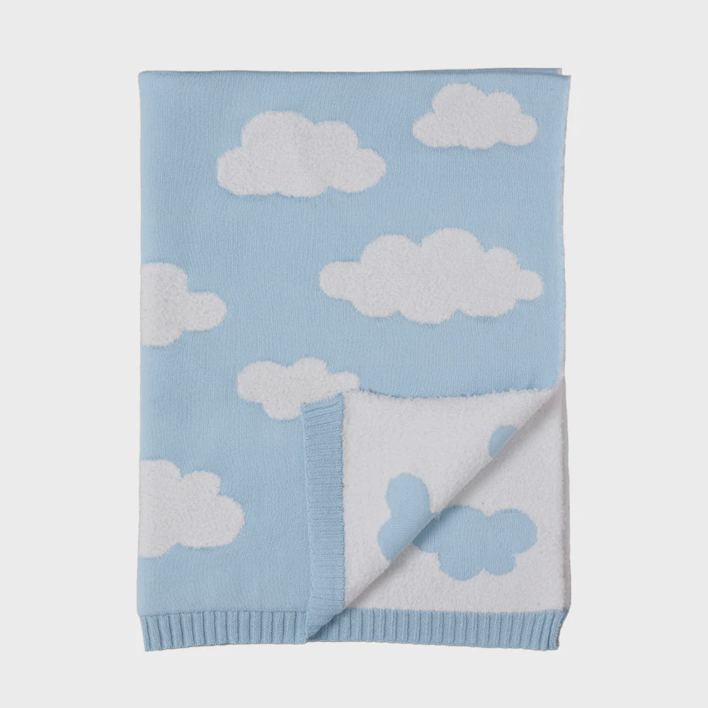 Pram Knitted Blanket - Cloud Whisper/Blue