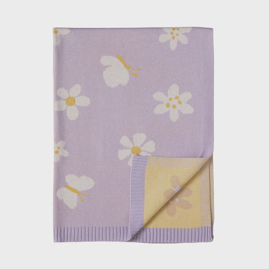 Pram Knitted Blanket - Daisy Dreams/Lilac
