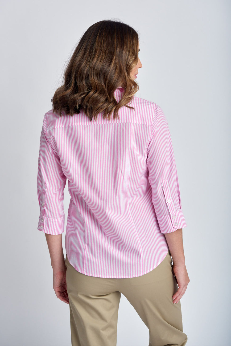 Cotton 3/4 Fine Stripe Shirt - Pale Pink/White