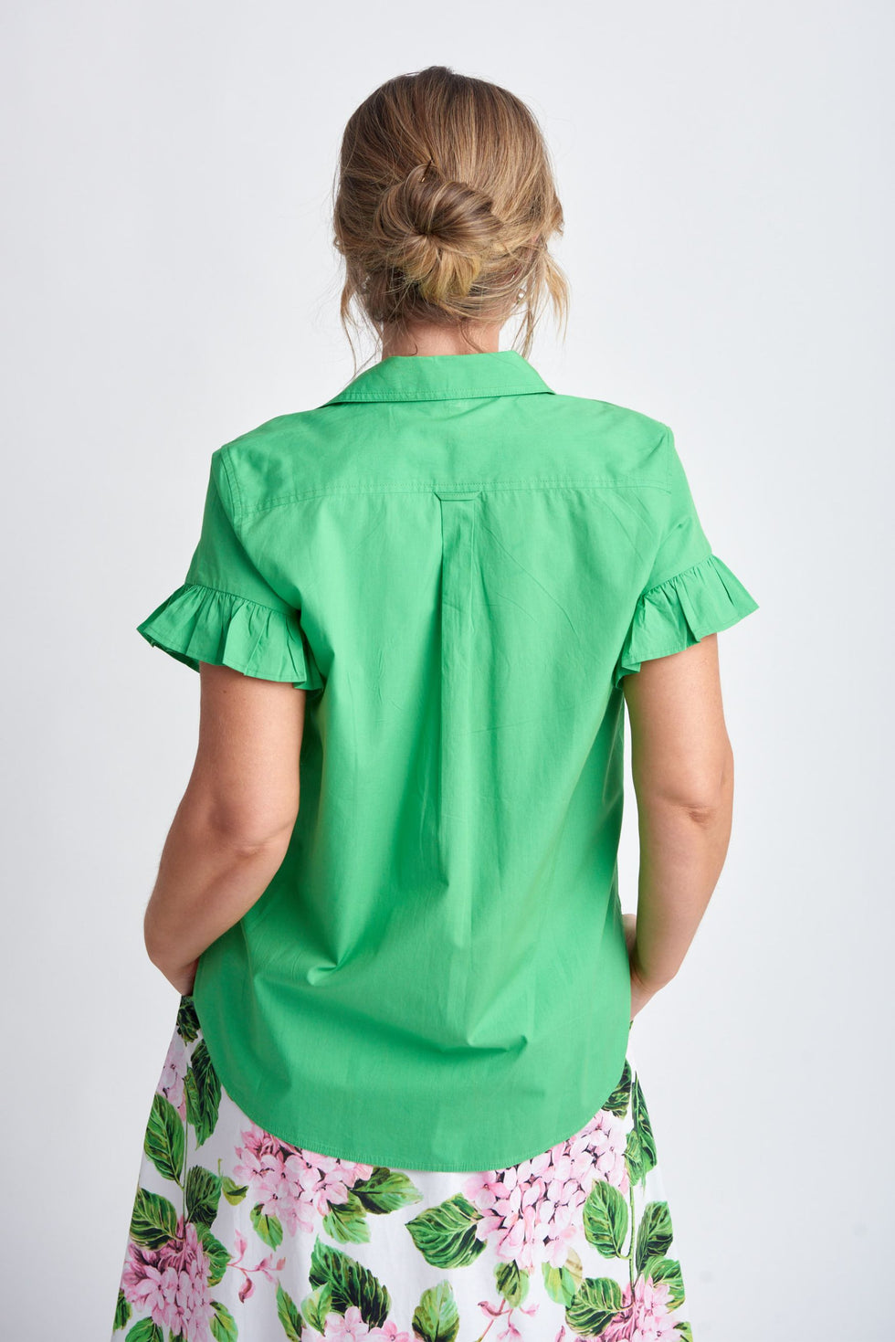 Cotton Ruffle Sleeve - Shirt Green