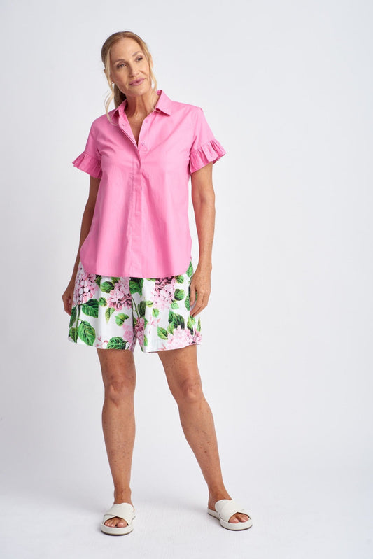 Cotton Ruffle Sleeve Shirt - Sachet Pink