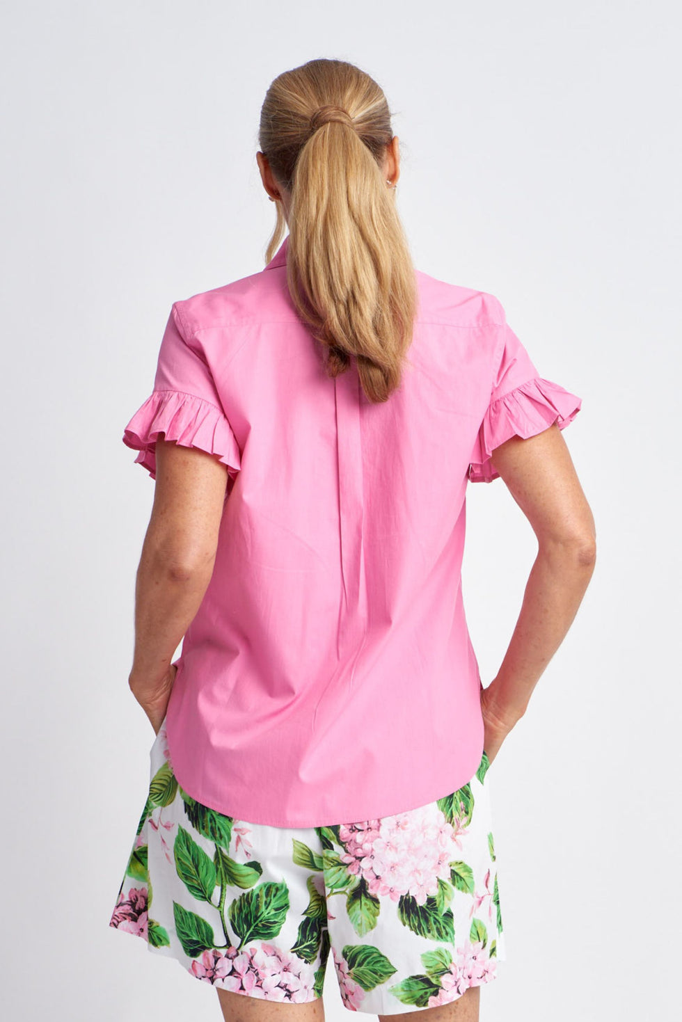 Cotton Ruffle Sleeve Shirt - Sachet Pink