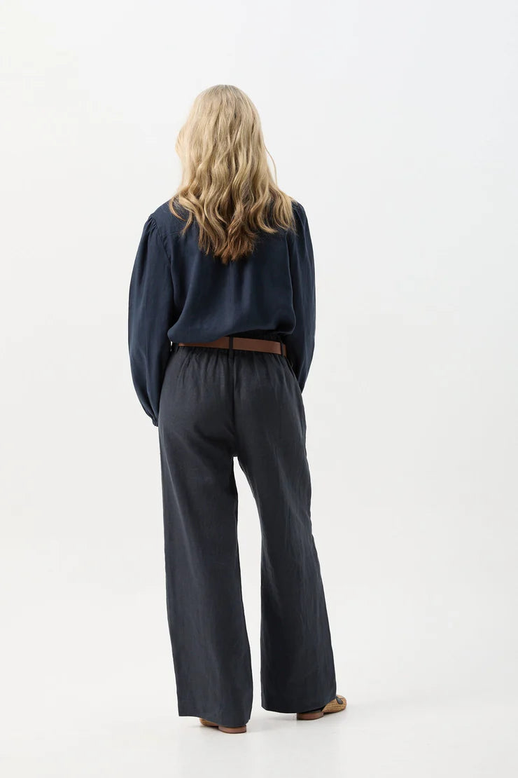 Linen Relaxed Frill Blouse - Parisian Night