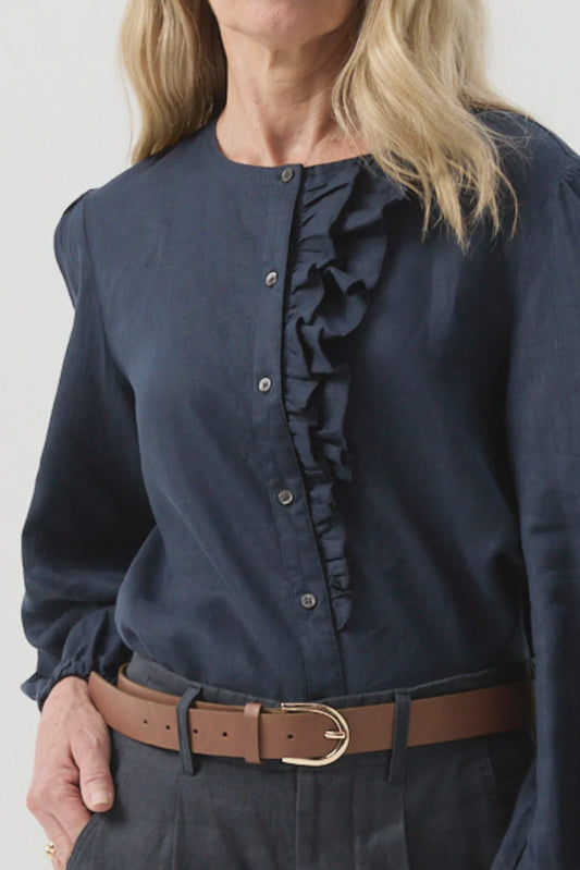 Linen Relaxed Frill Blouse - Parisian Night