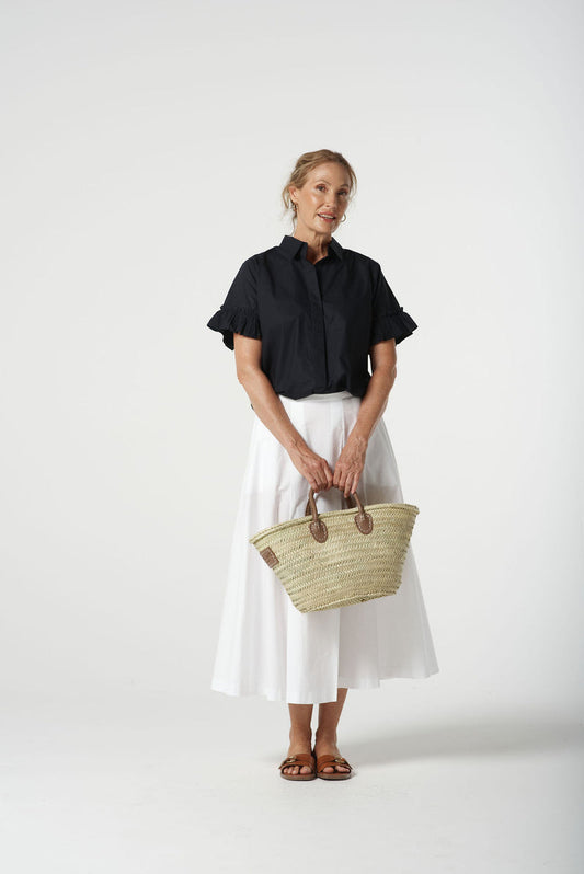 Ruffle Sleeve Shirt - Dark Navy