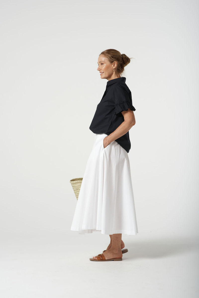 Ruffle Sleeve Shirt - Dark Navy
