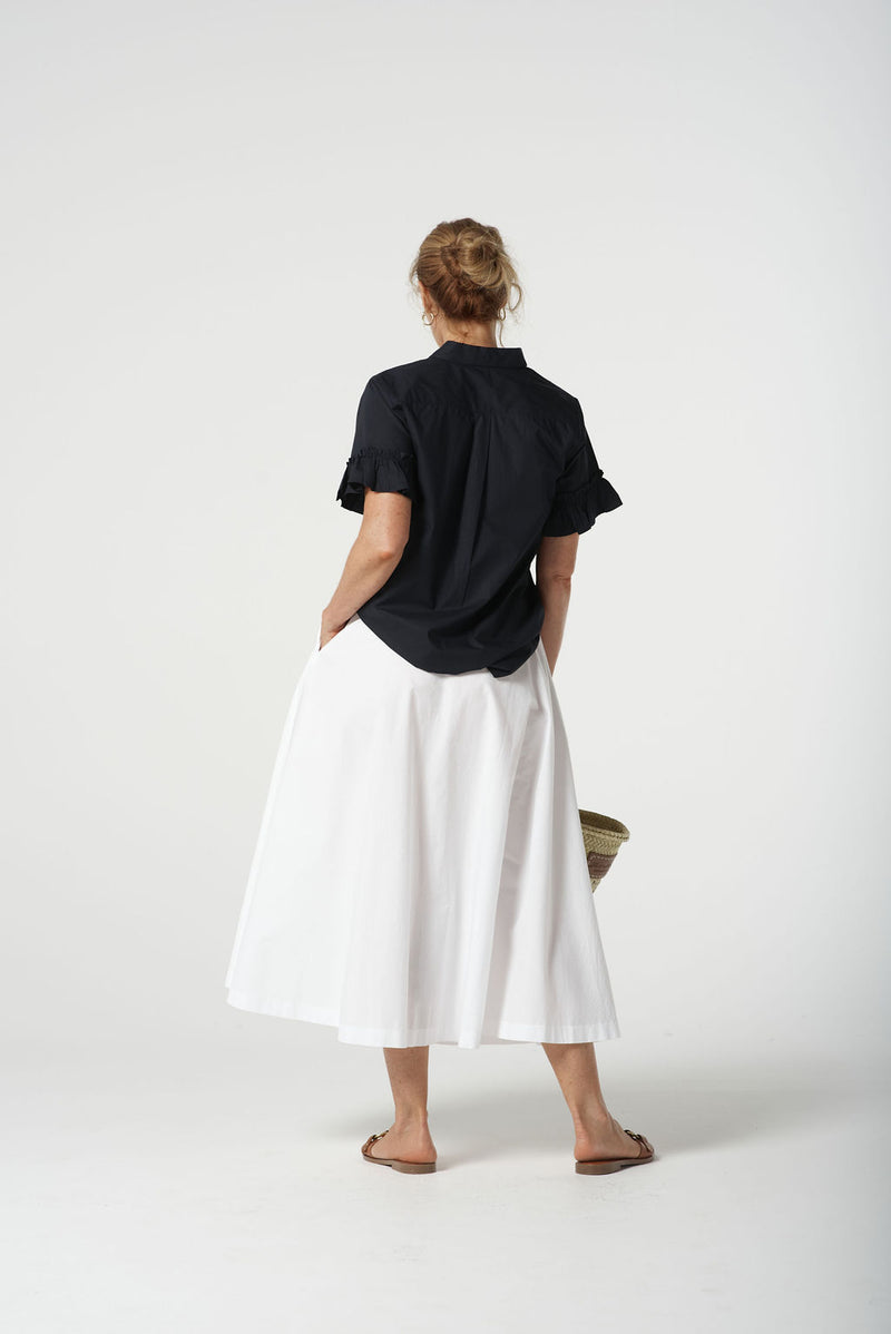 Ruffle Sleeve Shirt - Dark Navy