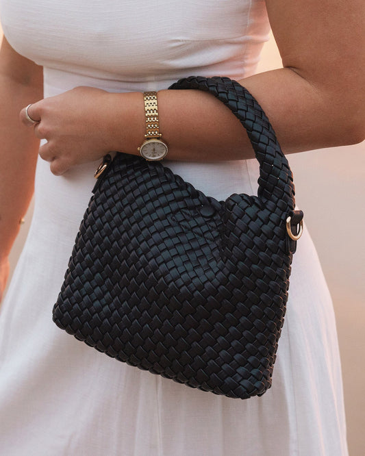 Gabby Mini Woven Shoulder Bag - Black