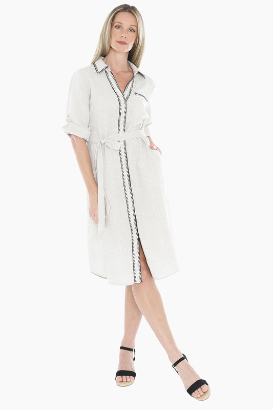 Blanket Stitch Dress - Natural Flax