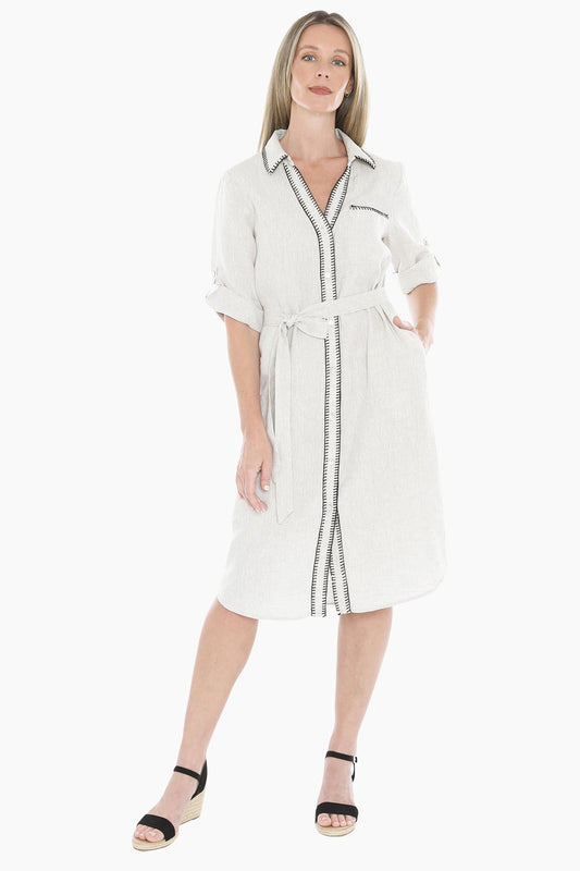 Blanket Stitch Dress - Natural Flax