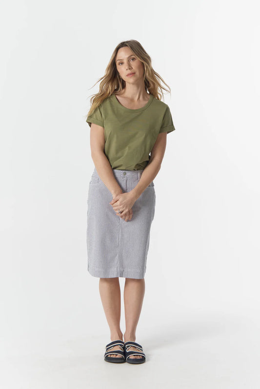 Stripe Knee Length Skirt - Navy White