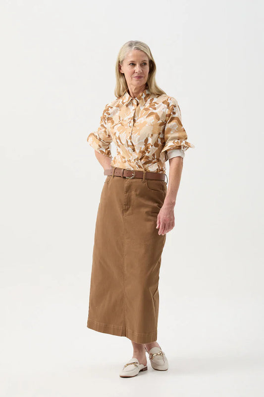 Straight Skirt With Back Split Tobacco