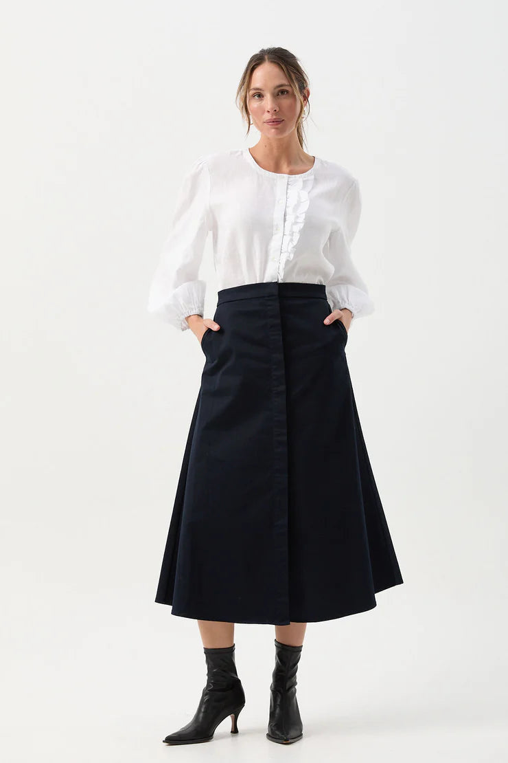 A-Line Button Through Skirt Navy