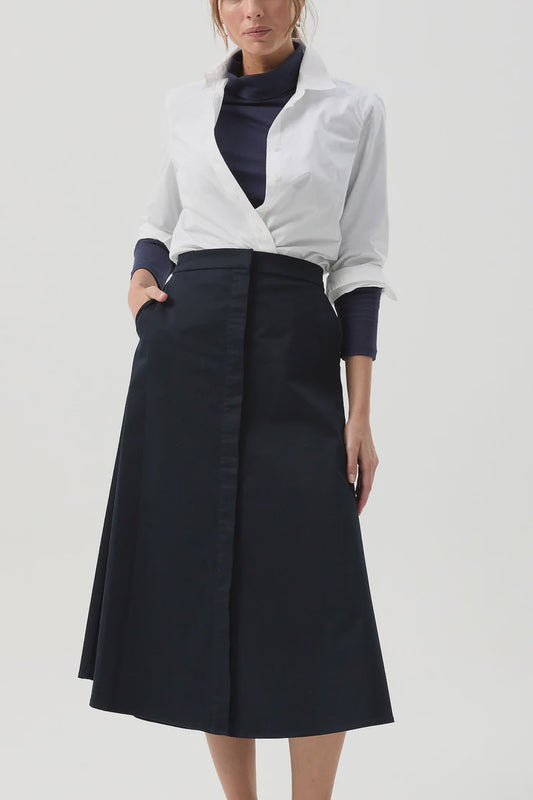 A-Line Button Through Skirt Navy