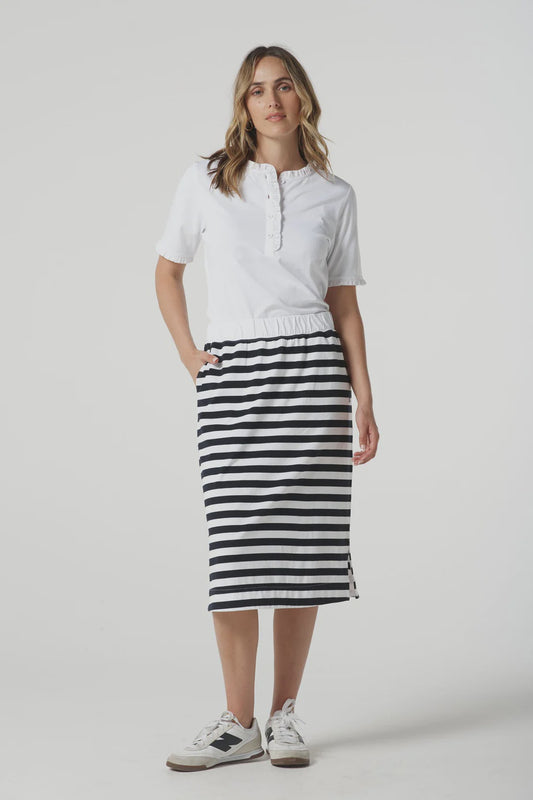 Knit Stripe Skirt - White/Navy