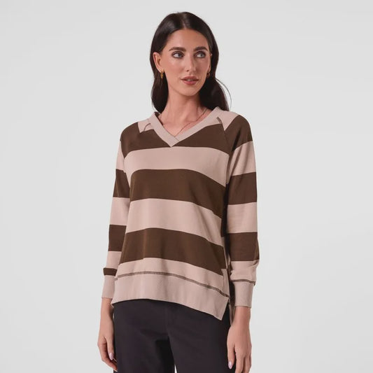 V Neck Stripe Sweatshirt