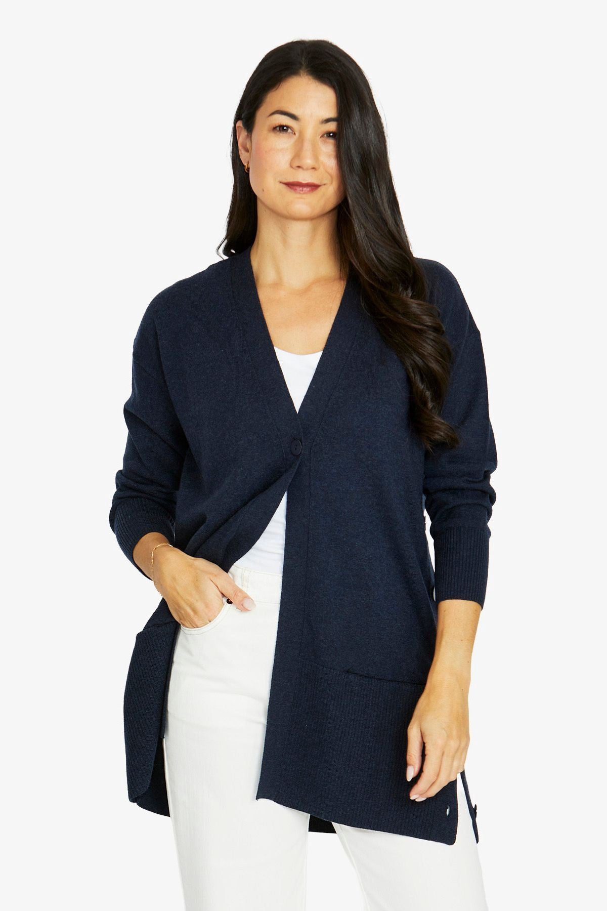 Side Button Cardi - Midnight Marle