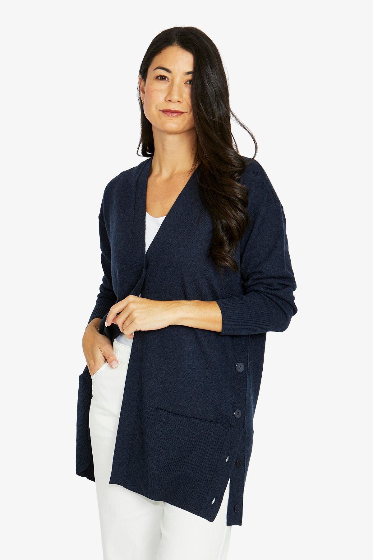 Side Button Cardi - Midnight Marle