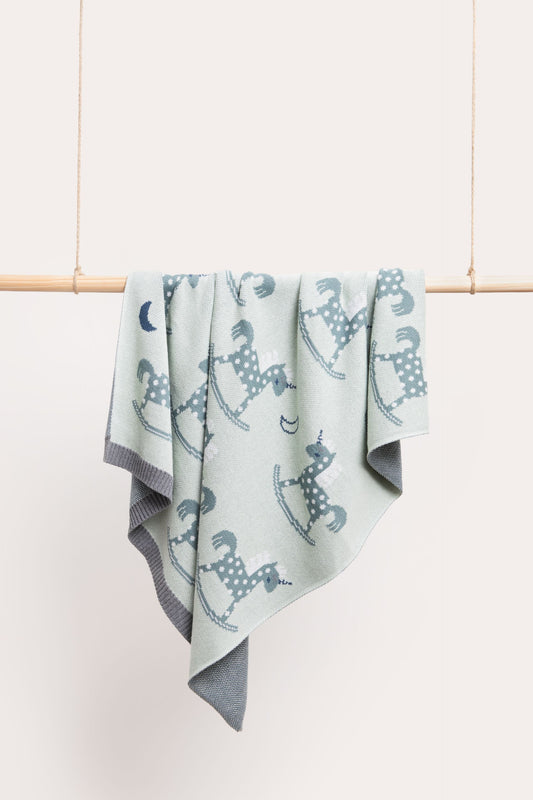 Magical Unicorn Knit Baby Blanket - Sage