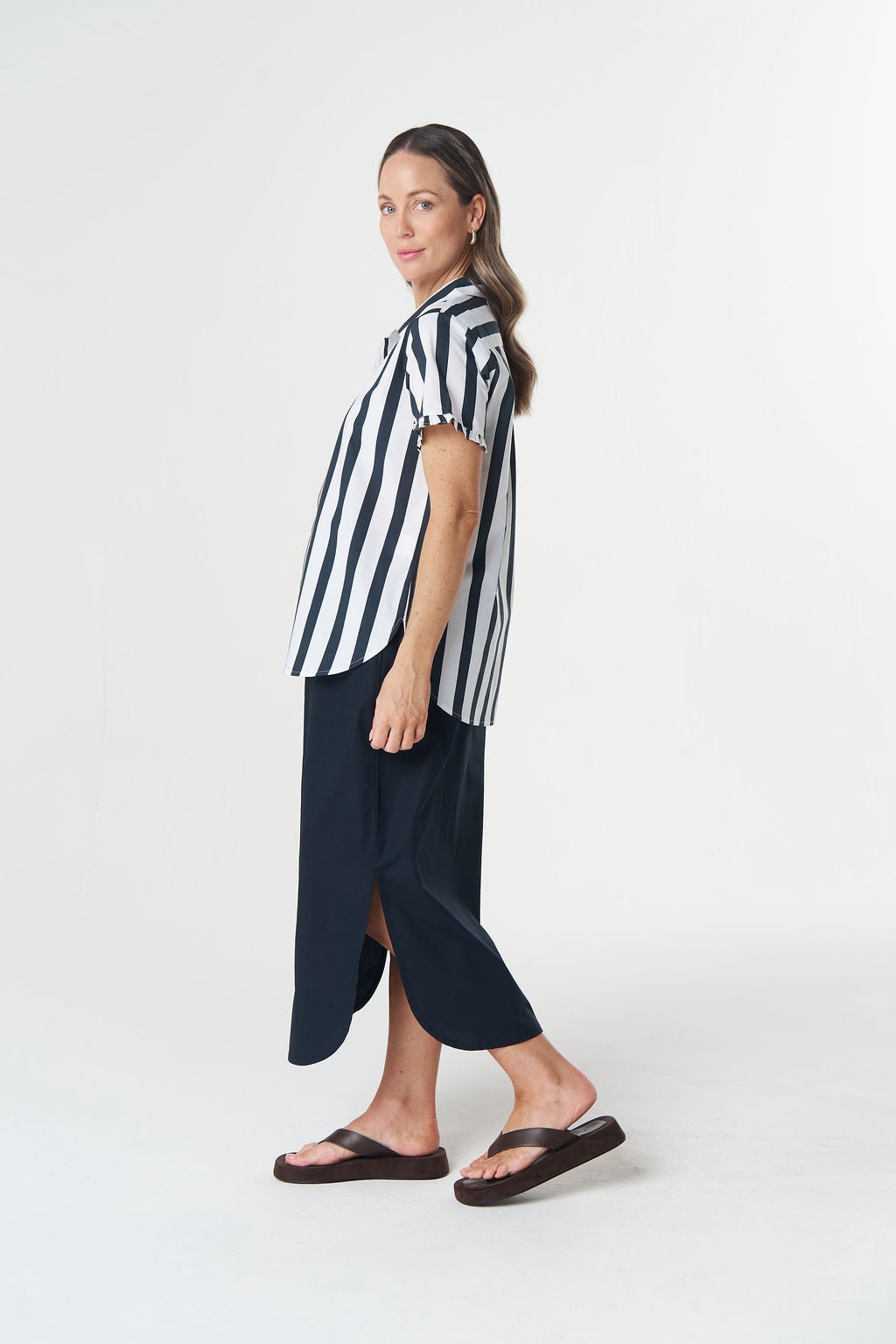 The Dune Ruffle Sleeve Stripe Shirt