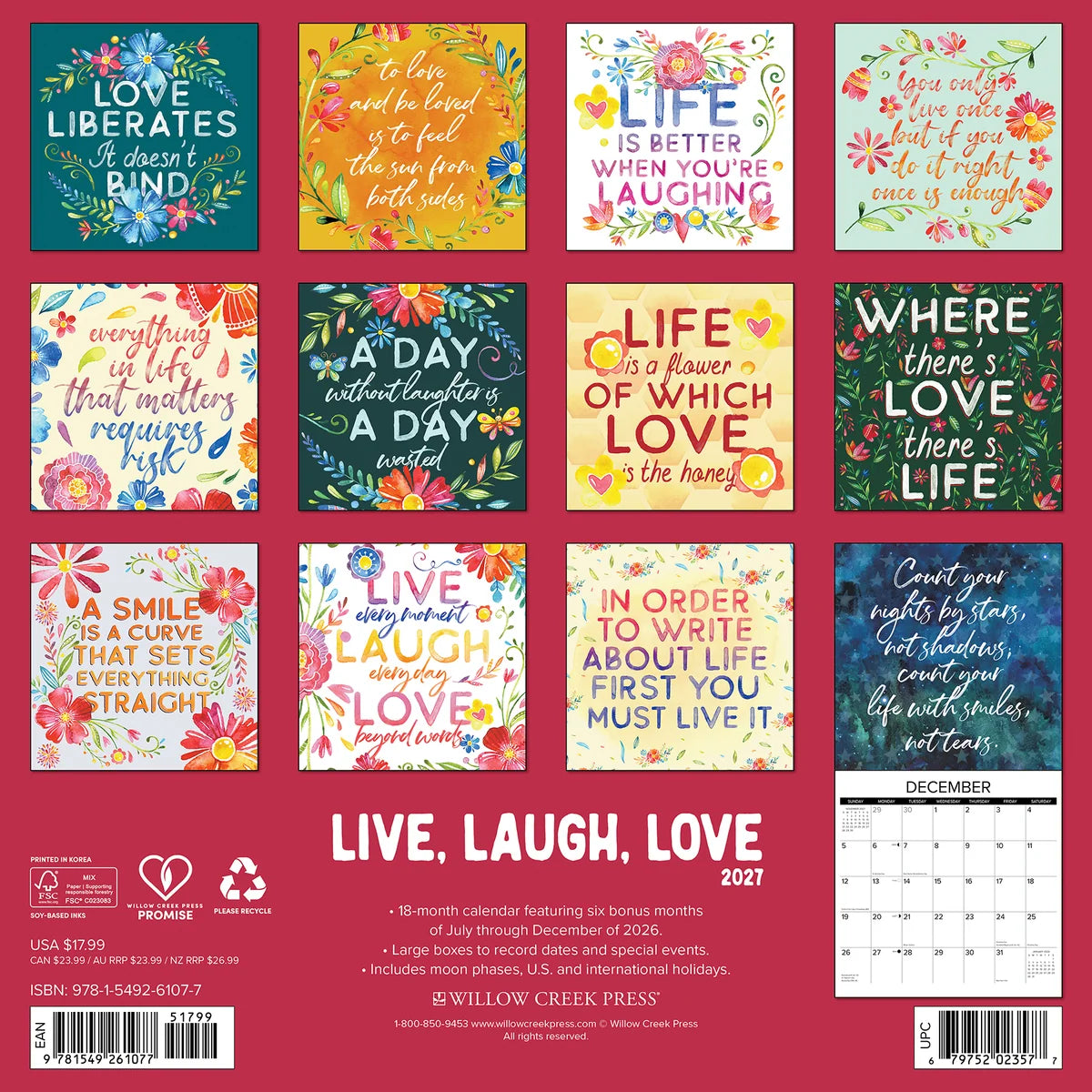 2027 Legacy Live Laugh Love Calendar