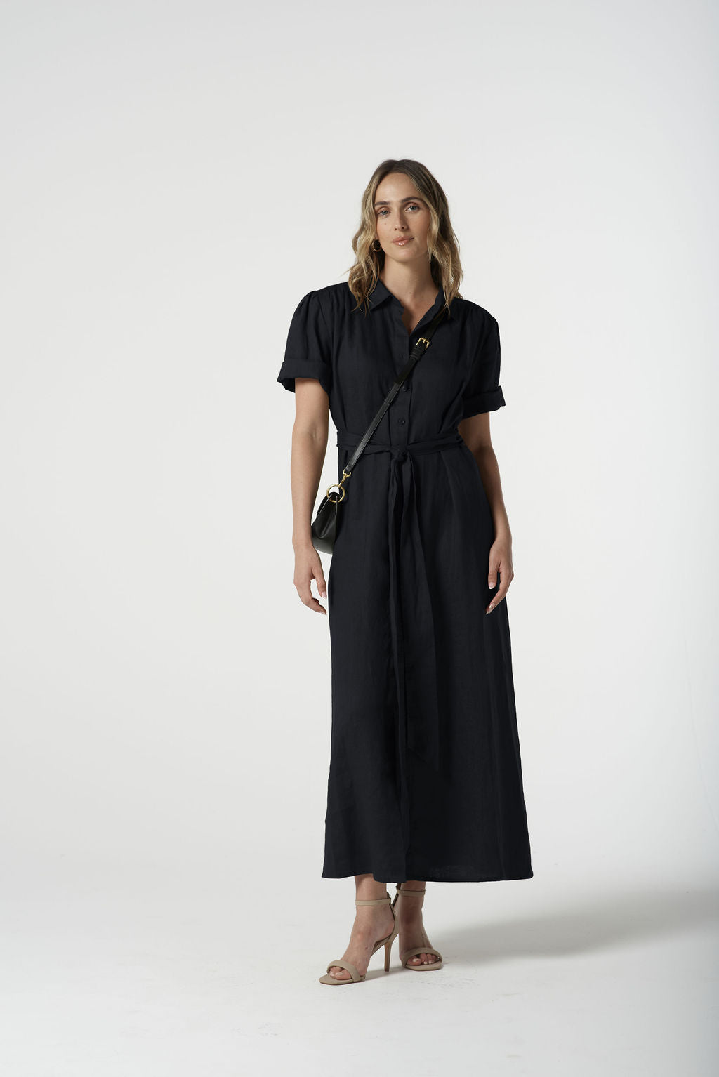 Short Sleeve Shirt Dress - Navy