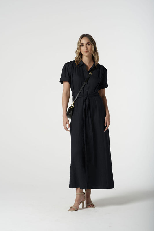 Short Sleeve Shirt Dress - Navy