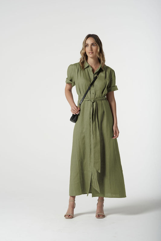 Short Sleeve Shirt Dress - Sage