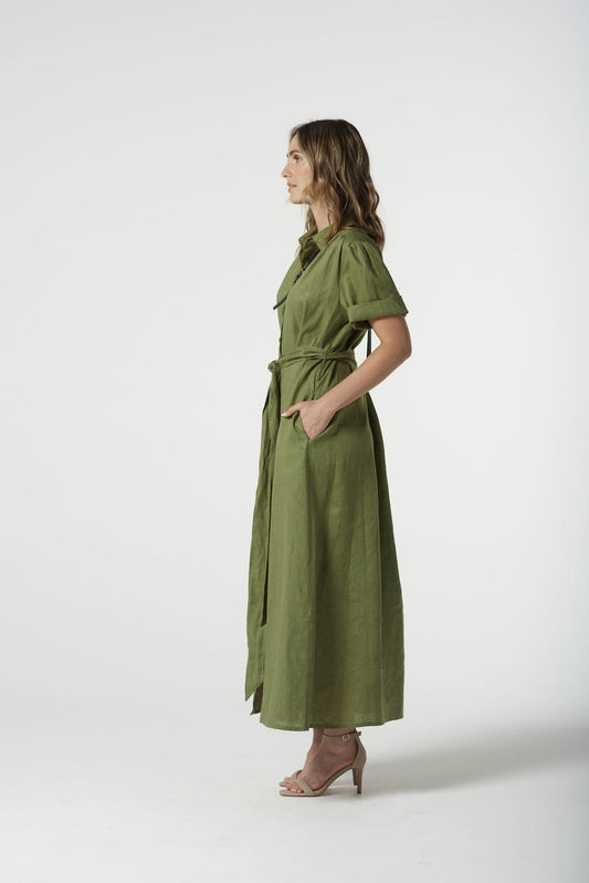 Short Sleeve Shirt Dress - Sage