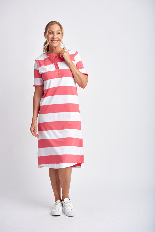 Stripe Dress Coral/White