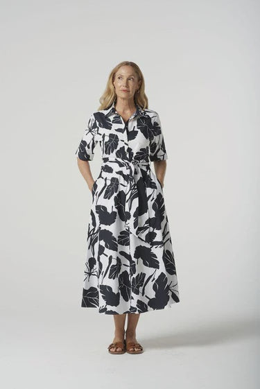 Block Leaf Print A Line Dress