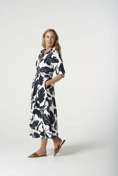 Block Leaf Print A Line Dress