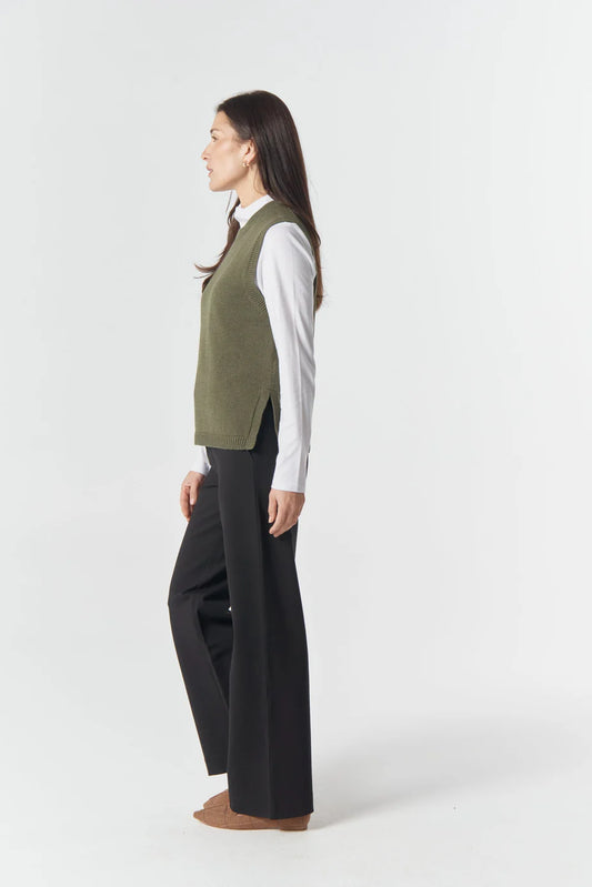 Amber Merino Cotton Vest - Covert Green