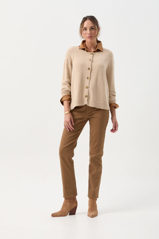 Cotton Blend Button Through Cardigan Bisque
