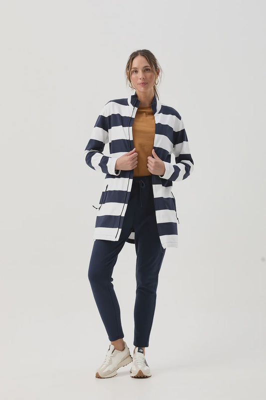 Stripe Rugby 2-Way Zip Through Jacket Navy